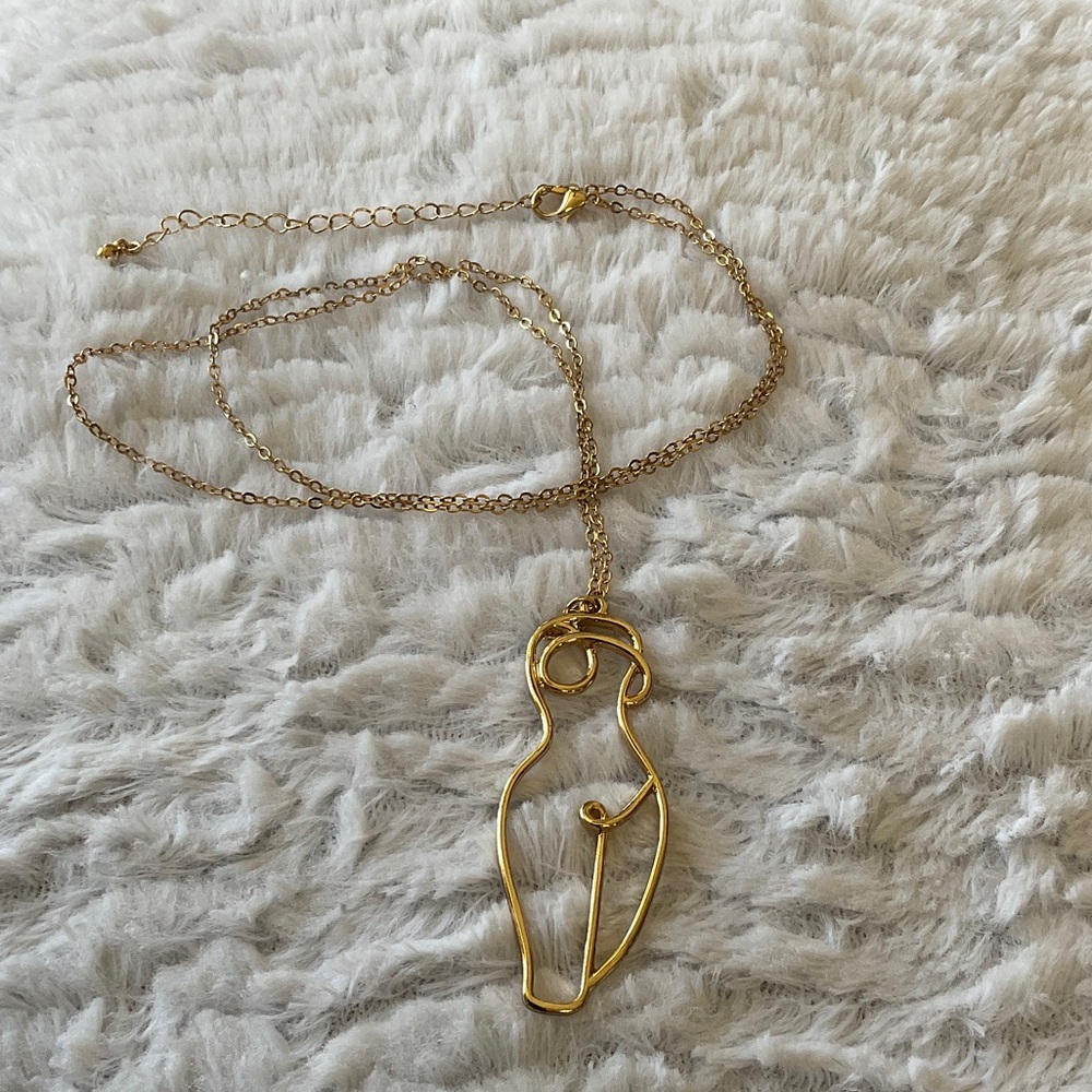 Gold Abstract Woman Pendant Necklace